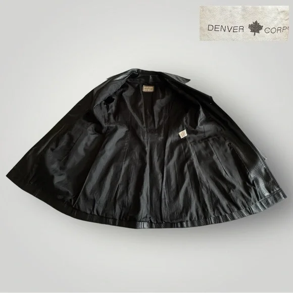 🛍️SALE🛍️ DENVER Corp. Vintage Faux Leather Double-breasted Trench Coat - Picture 6 of 10